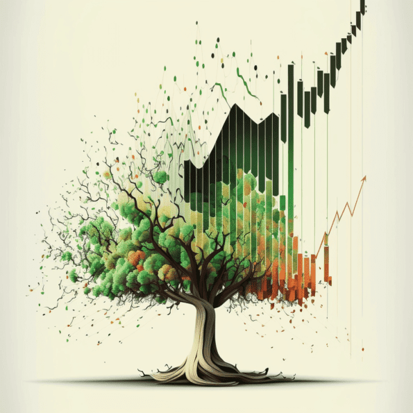 Money on the tree with stock market chart patterns